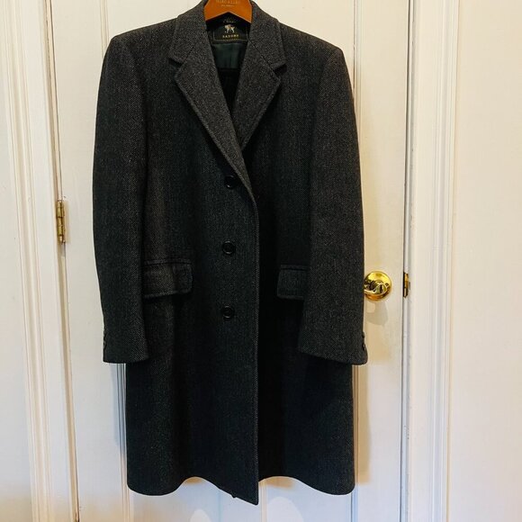 Vintage Hart Schaffner Marx Wallachs Wool Overcoat Herringbone Coat 38 R Medium - Picture 3 of 16